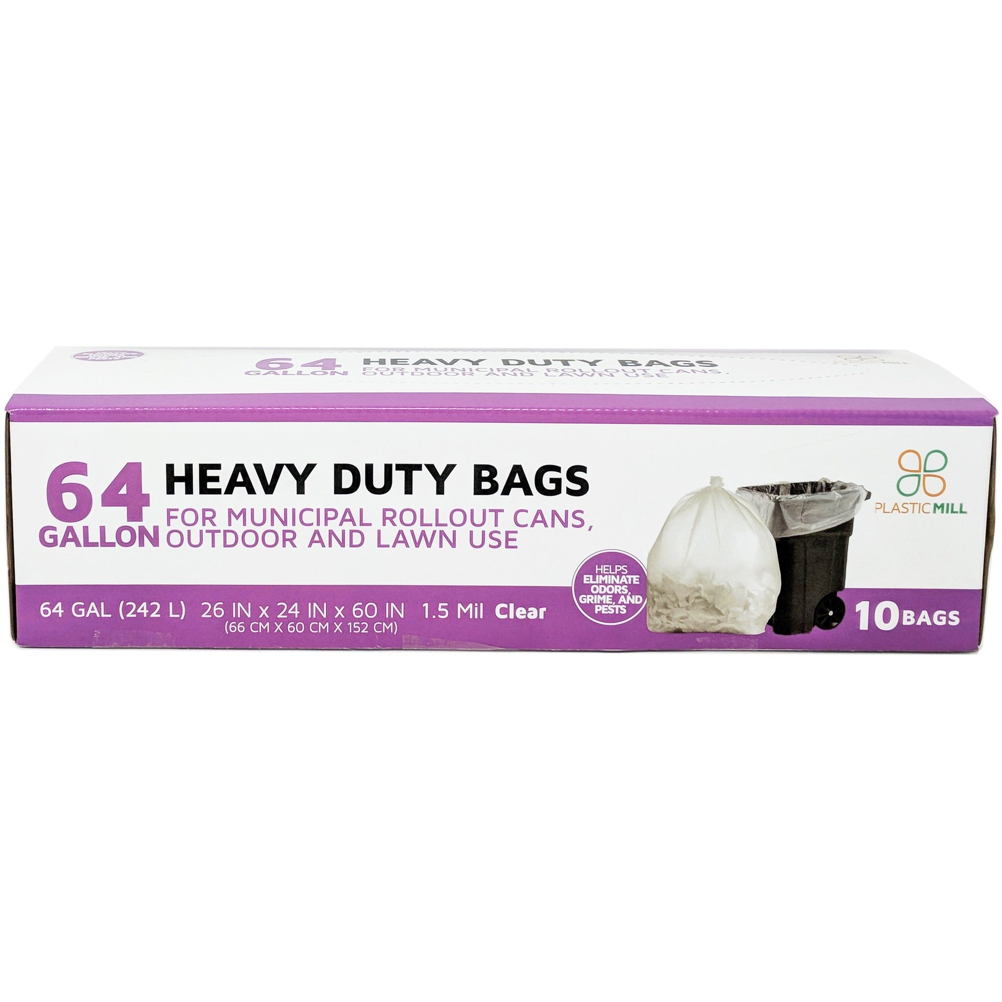 95 Gallon Garbage Bags: Clear, 2 mil, 61x68, 10 Bags/Case.