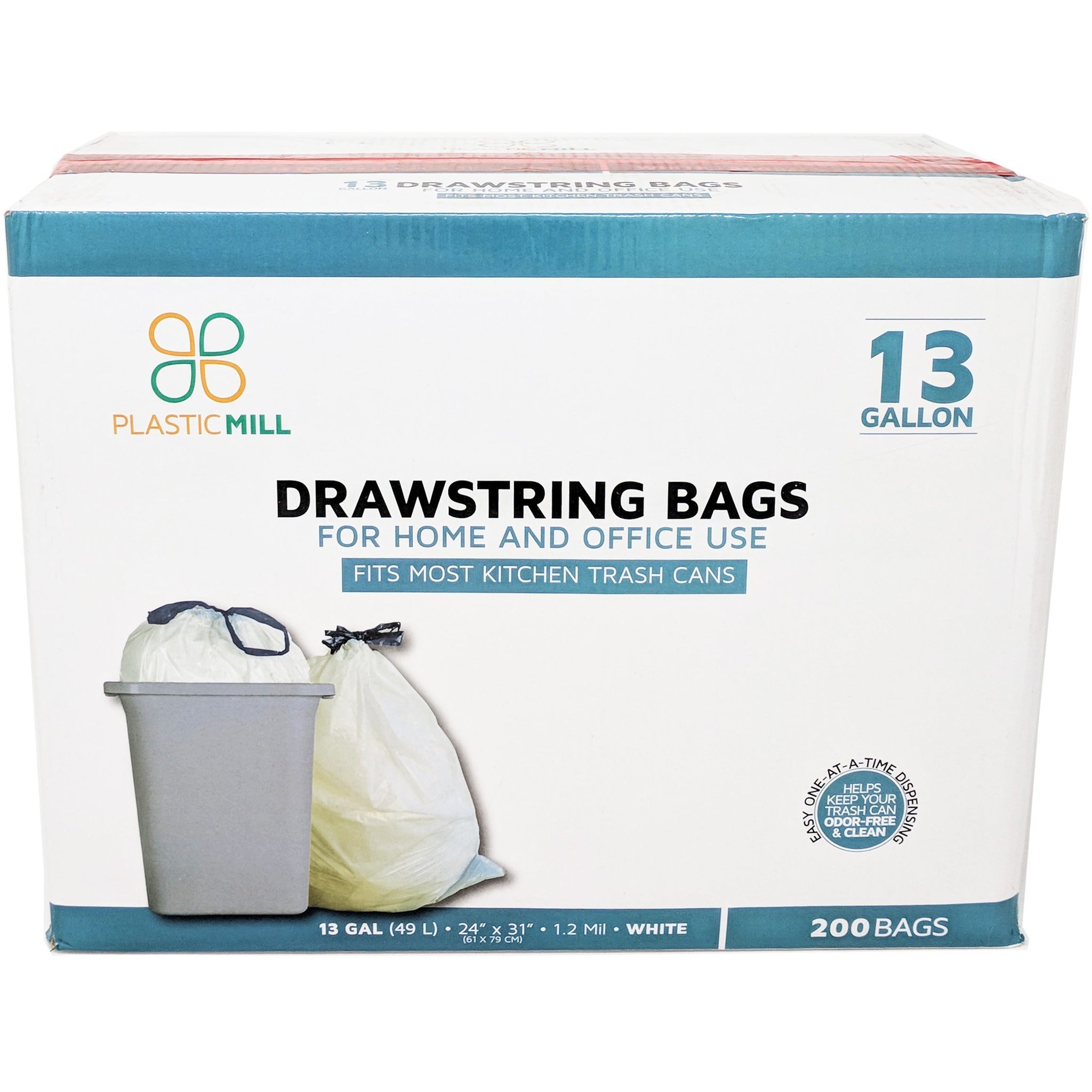 Plasticplace 13 Gallon Trash Bags │ 1.2 Mil │ White Extra-Large Drawstring  Garbage Can Liners │ 24 x 31 (50 Case)