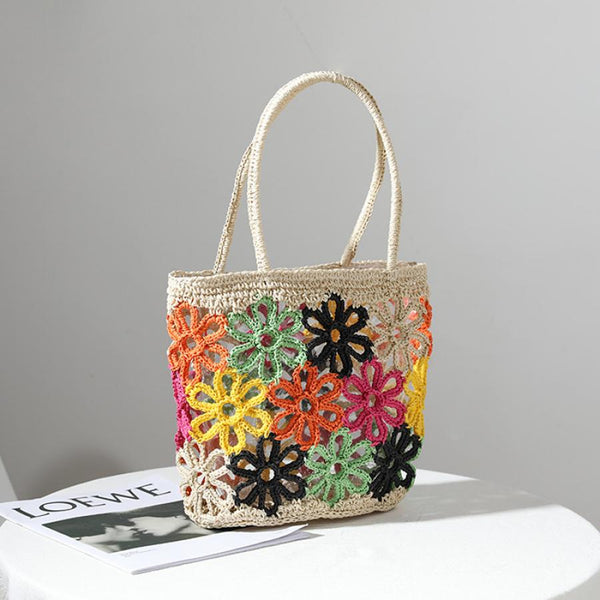 Bohemian Hollow Flower Woven Tote Bags For Women Summer Colors Flowers ...