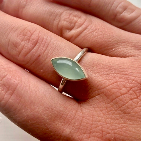 Aqua Chalcedony Marquise Ring