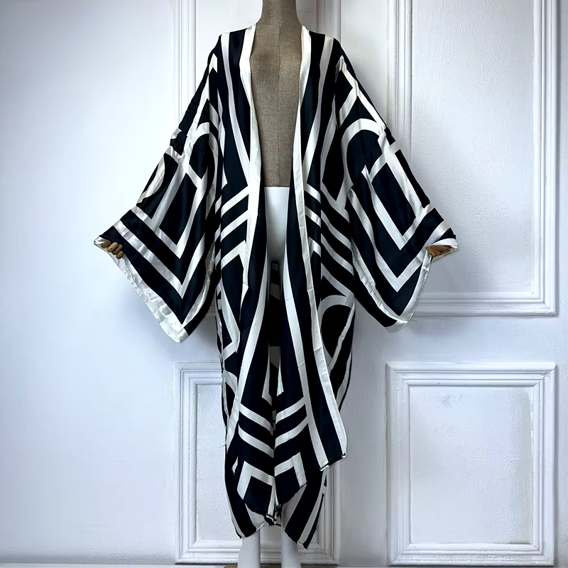 Robe Kimono Midnight Maze Kimono (Black White)
