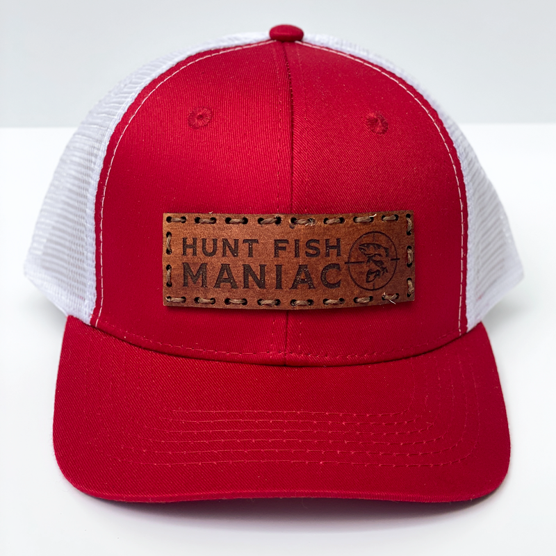 PRE-ORDER Camo 'Hunt Fish Maniac' Leather Patch Logo Baseball Hat – Shop Hunt  Fish Maniac