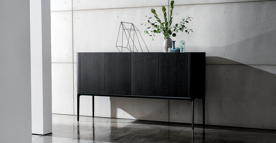 Media Cabinet with veneered walnut canaletto or oak stained wenge