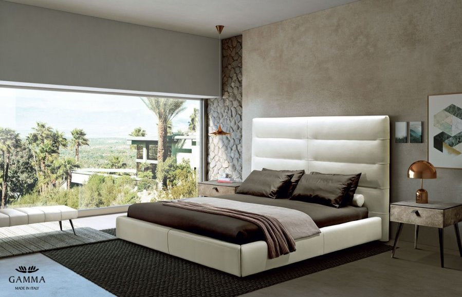 Sayonara leather bed available in various styles and headboard heights