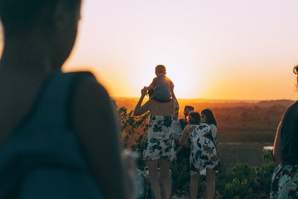 Family playing in field