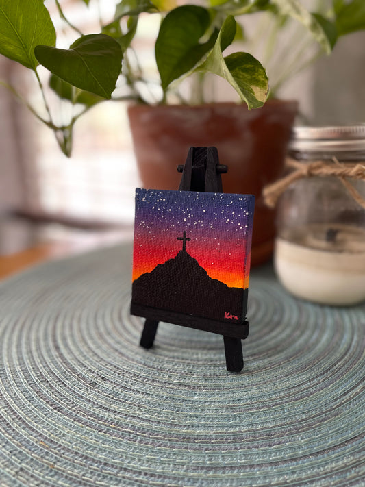 Blue Sunset Painting on Mini Canvas with Easel – Raging Artist