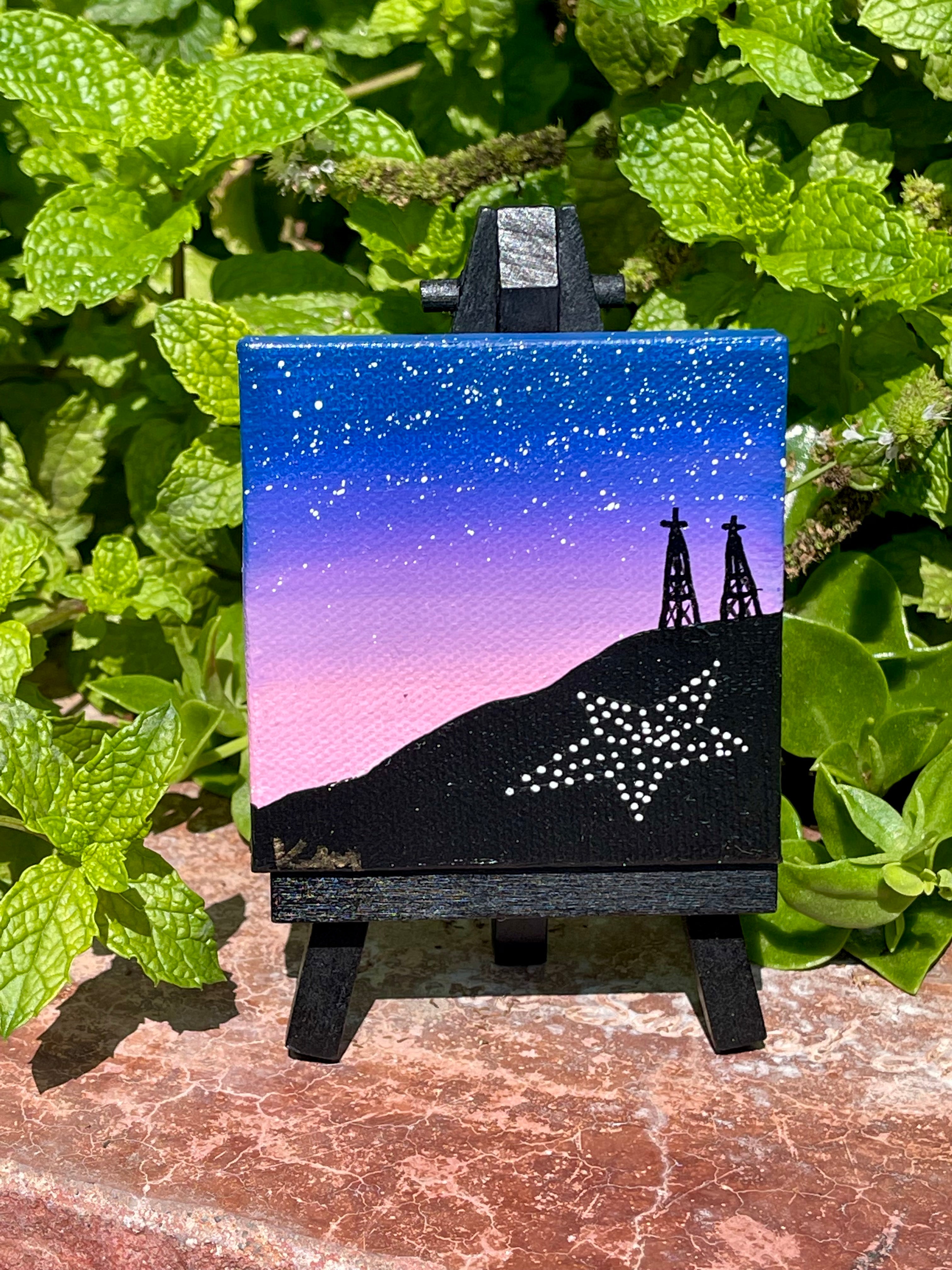 Blue Sunset Painting on Mini Canvas with Easel – Raging Artist