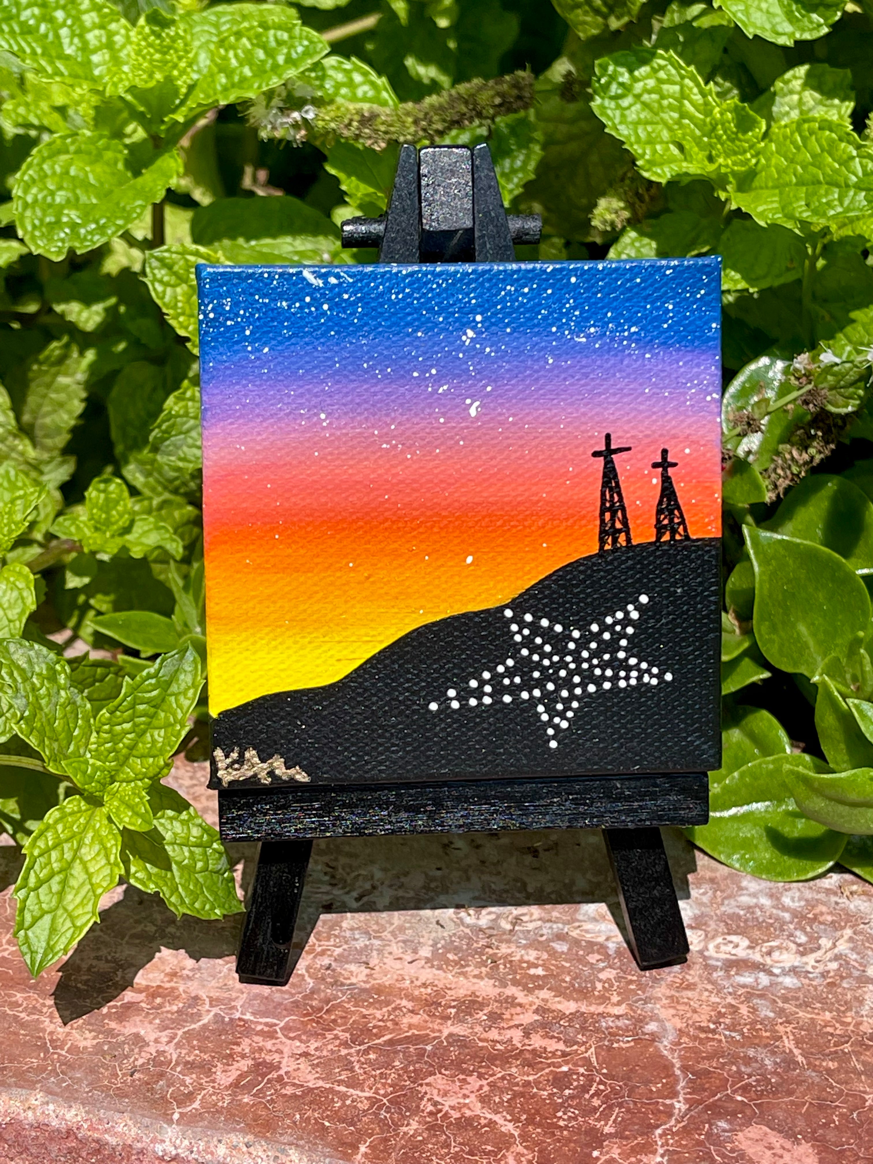 Blue Sunset Painting on Mini Canvas with Easel – Raging Artist