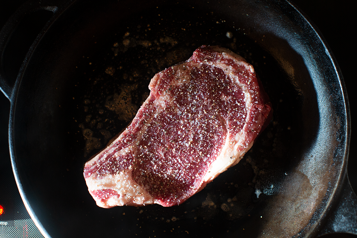 Cook steak in cast iron skillet