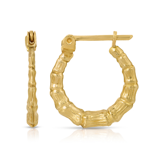 3 75mm Huge Graduated Diamond Cut Bamboo Hoop Earrings 10K Yellow Gold