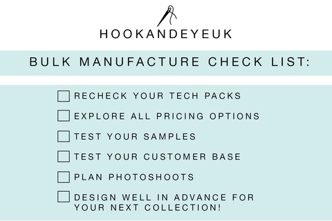 Clothing bulk manufacture check list 
