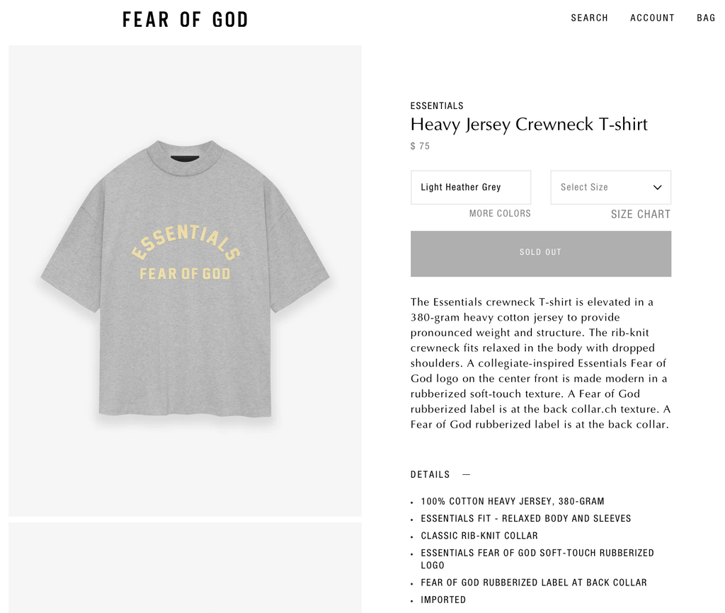 Fear of God Essentials Product Copy example