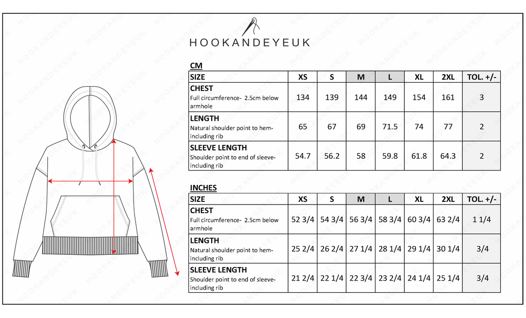 HOODIE SIZE CHART