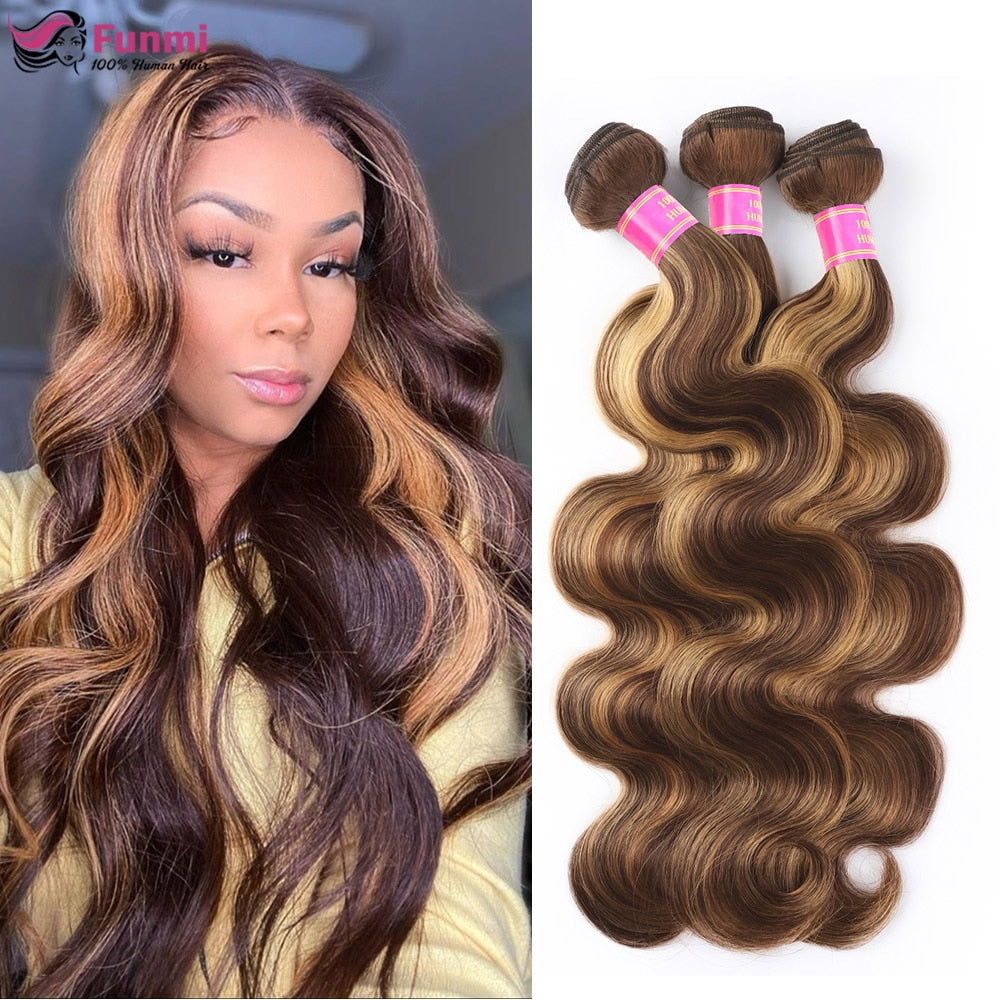Brazilian Ombre Hair Bundles Body Wave Human Hair Bundles P4/27 Brown with Highlight Color Remy Hair Weave Bundle For Woman
