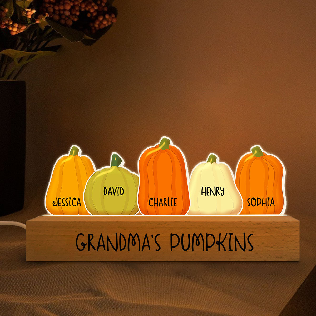 Personalized Acrylic Block LED Light, Grandma Pumpkins - CustomLove product image