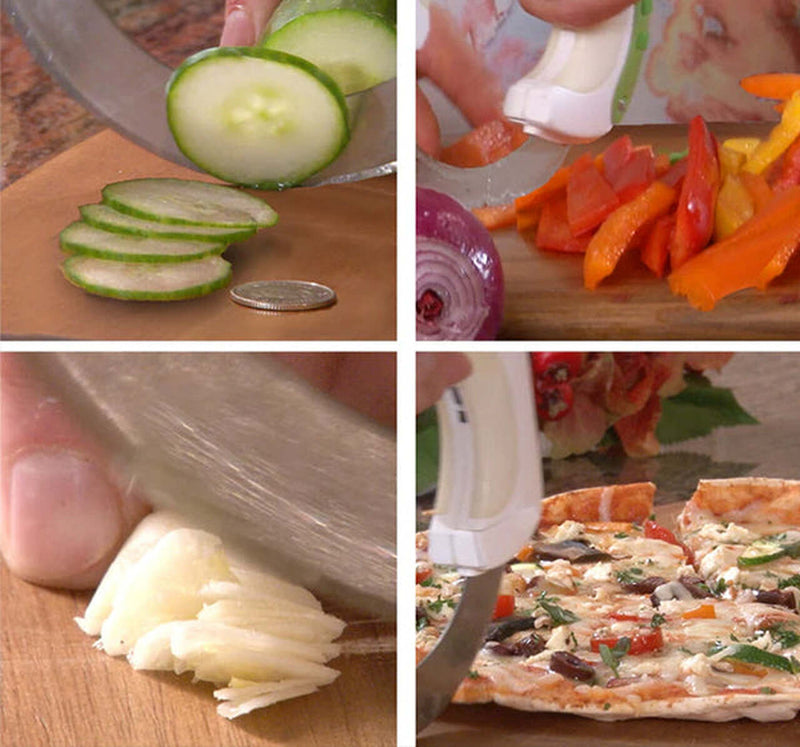 Renewgoo GooChef Knife Mince & Dice Chop & Roll Circular Chefs Kitchen Slicer Super Sharp Stainless Steel Vegetable Cutter & Salad Chopper for Meat, Veggies, Pizza, & More