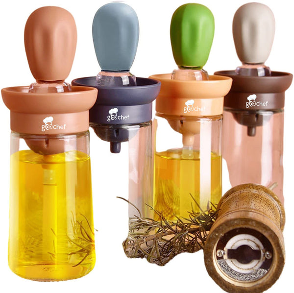 Glass Olive Oil Dispenser with Brush 2 in 1, Silicone Dropper