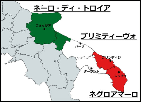 プーリア州ブドウ品種地図