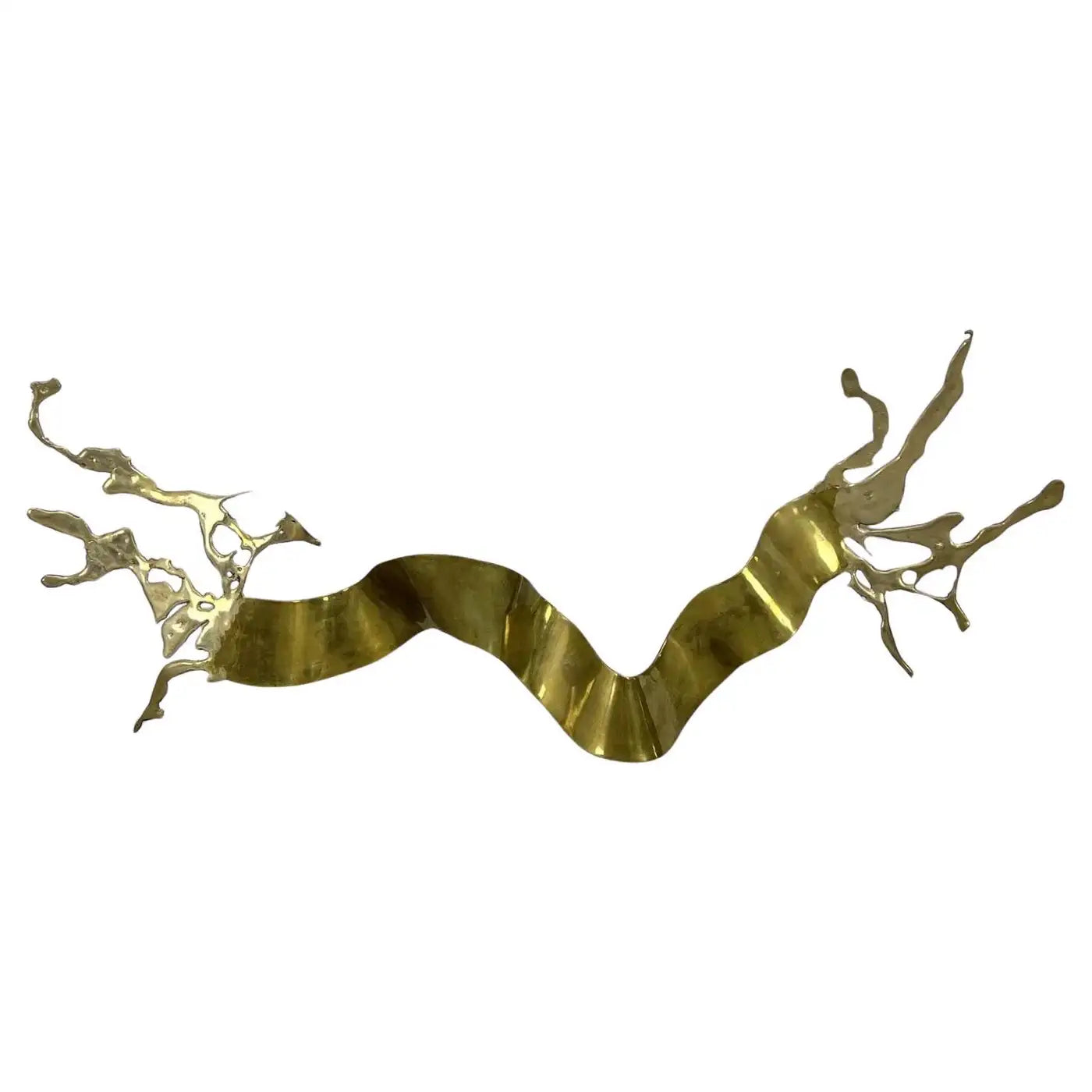 Silas Seandel 'Ribbon' Brass Wall Mounted Abstract Sculpture, c 1970, Signed
