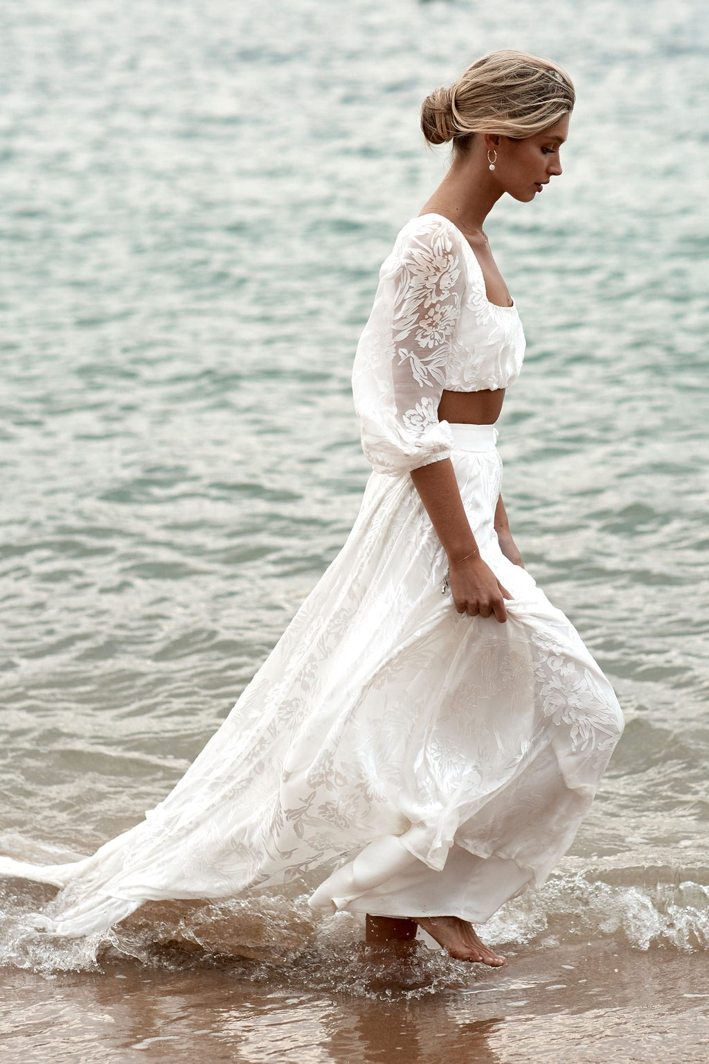 White Long Sleeve Boho Lace Wedding Dress With Sleeves - Bridelily