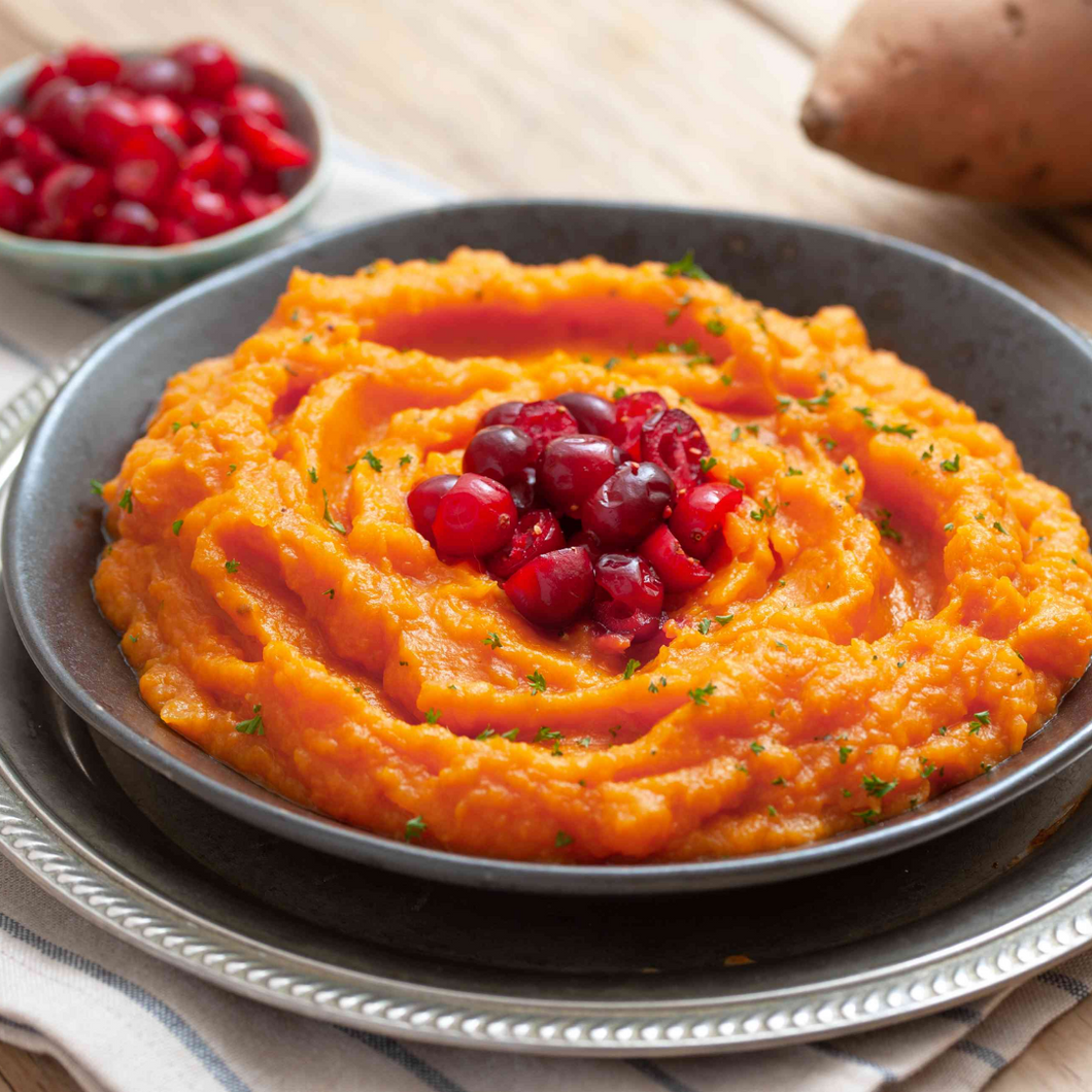 Sweet Potato Mash with Cranberries and Walnuts (GF, DF, V)