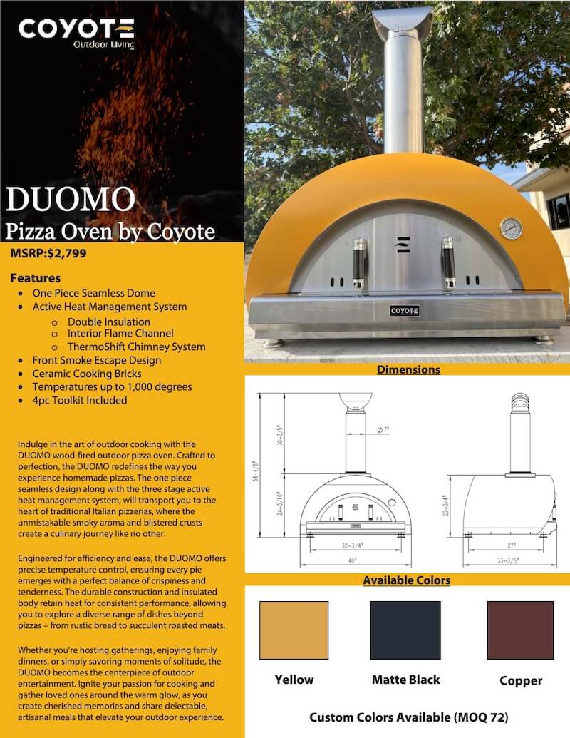 Official Coyote Pizza Oven Sales Sheet Brochure