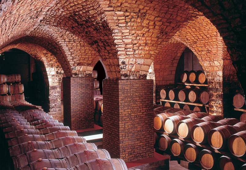 cellar of Château Musar vinification in young white oak barrels Viognier Flakon