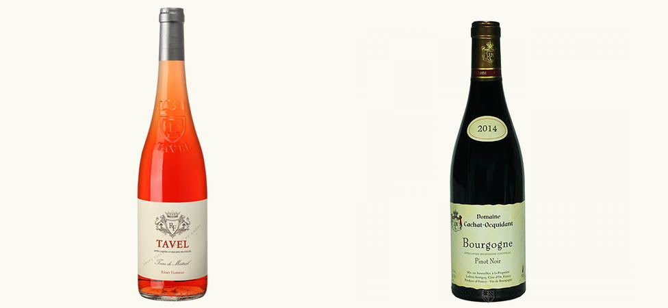 rosé Tavel de la vallée du Rhône et pinot noir bourguignon vins rosé et rouge pour accompagner le foie gras