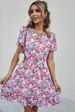 Load image into Gallery viewer, Floral Tie Neck Elastic Waist Mini Dress
