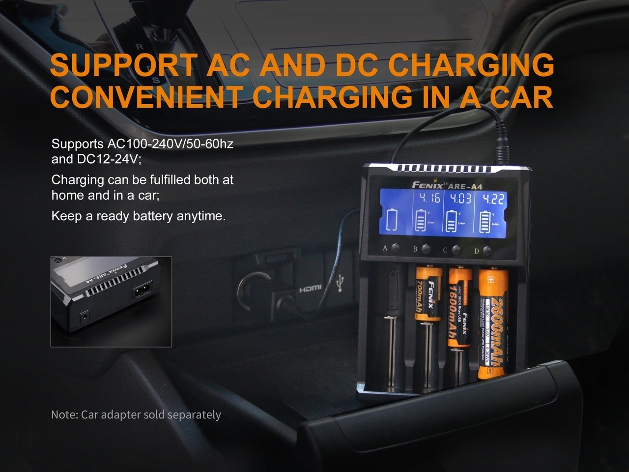 Supports charging in a car