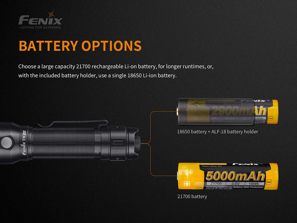 Fenix TK22 V2.0 battery option