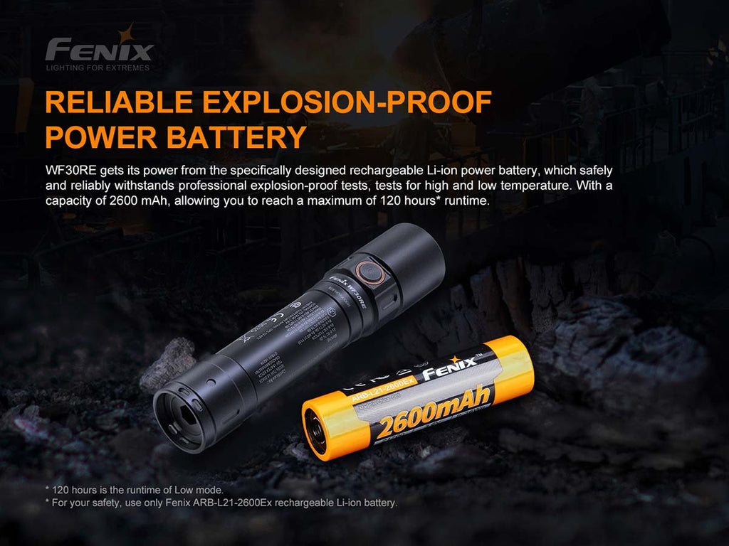 Fenix WF30RE Flashlight explosion proof battery