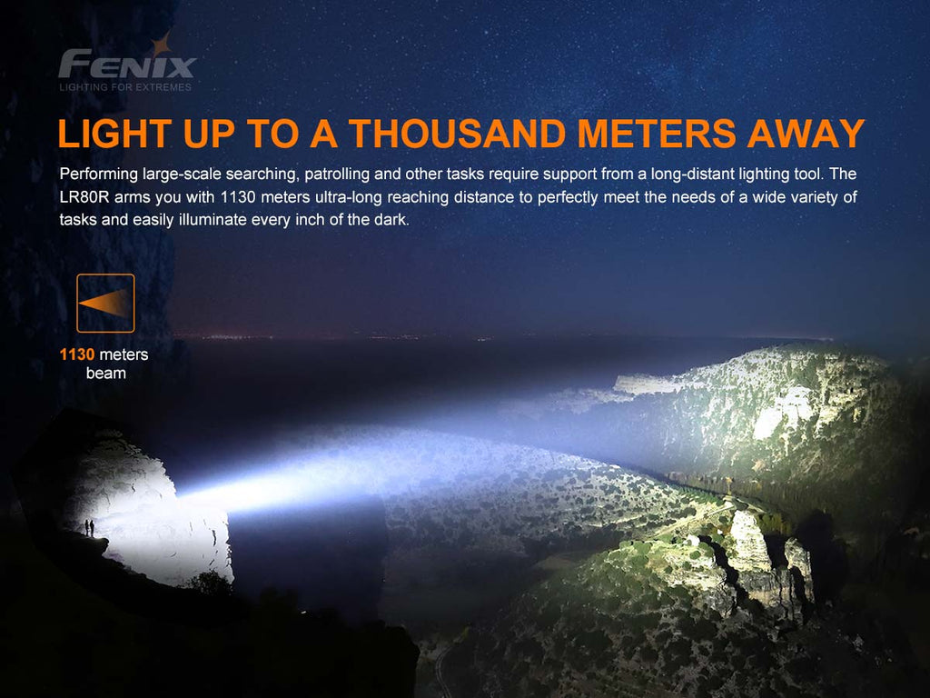 Fenix LR80R flashlight light distance