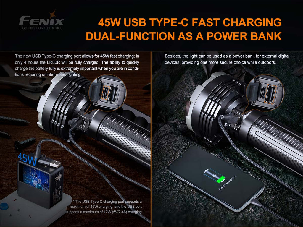 Fenix LR80R flashlight fast charging