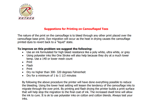 Rothco camouflage printing instructions