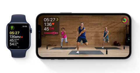 Apple Fitness+ displaying on iPhone and Apple Watch screens