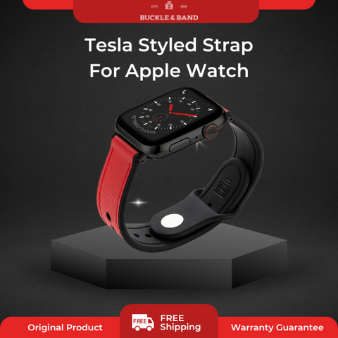 Red and black Tesla Styled Apple Watch Strap by Buckle and Band