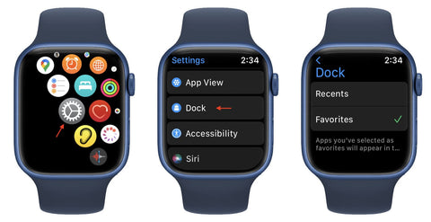 Apple Watch displaying the settings for the App Dock
