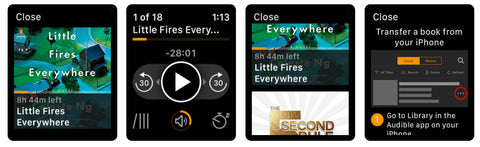 Apple watch Audible app displaying the user interface