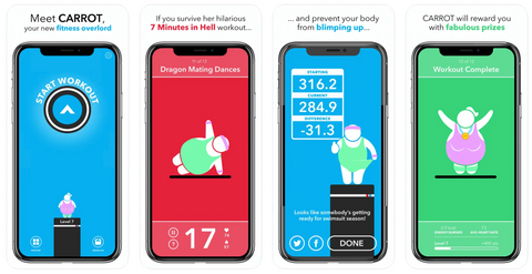 Carrot Fit user interface on iPhone screen display