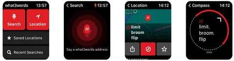 What3Words user interface display on Apple Watch screens