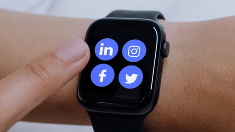 Apple Watch displaying icons for Facebook, Instagram, Indeed and Twitter