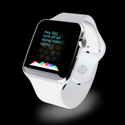 Apple Watch displaying Siri voice command, asking to turn on the living room lights
