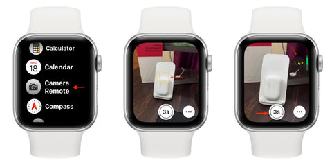 Apple Watch displaying the remote camera app. Allowing users to operate their iPhone camera from their Apple Watch