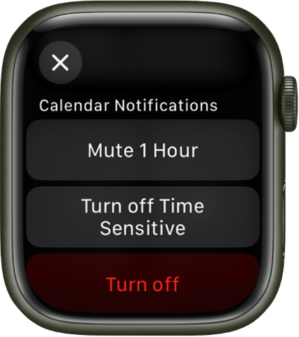 Apple Watch screen displaying notification settings for the calendar