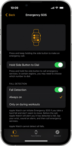 iPhone displaying the Apple Watch Fall Detection settings