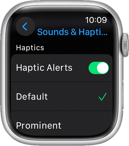 Apple Watch displaying the settings for sounds and haptics