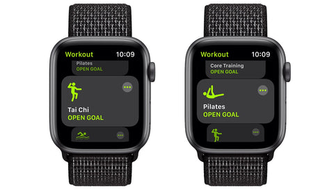 Apple Watches displaying the Apple Watch Workout App. Showing different activities