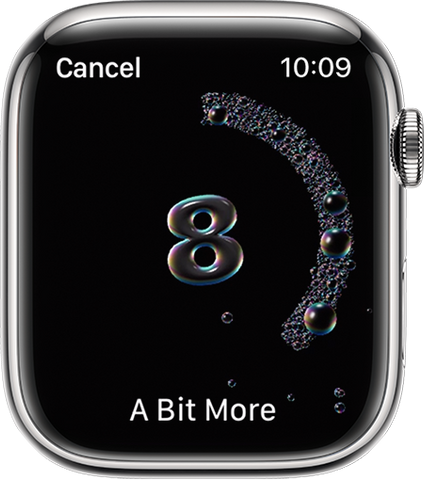 Apple Watch displaying hand washing hygiene timer