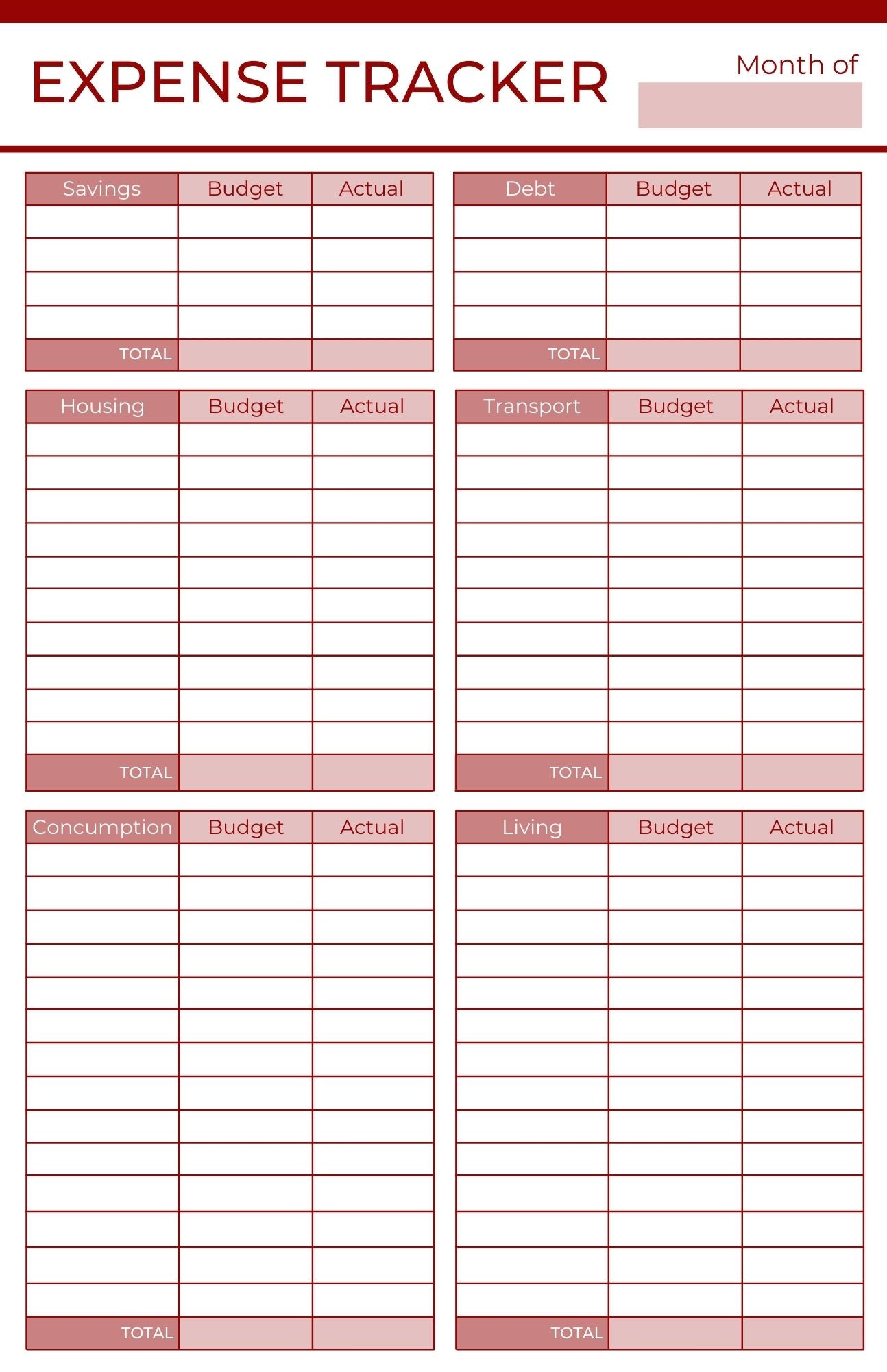expense business tracker printable